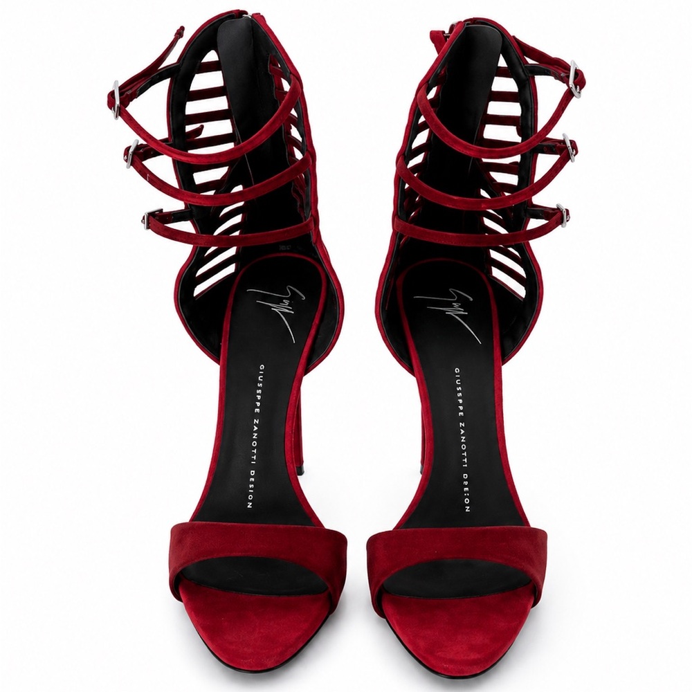 Giuseppe Zanotti Red Suede Multi-Strap Stiletto Sandals - Picture 3 of 5